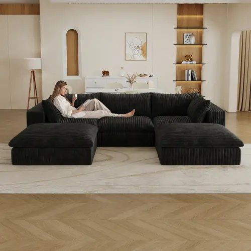 Black + 3 Seater+2 Ottoman