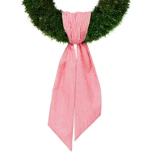 Christmas Wreath Sash for Front Door, Red Stripes Seersucker Sash Holiday Wreath Accessories for Home Wedding Birthday Decorations