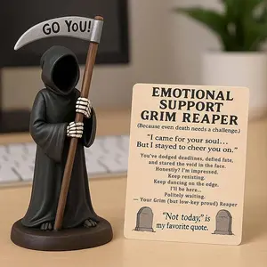 Gothic Death Statue Figure Figurine with Card, Home Decor Bookshelf Ornament, Light Horror Creative Gift, Desktop Decoration