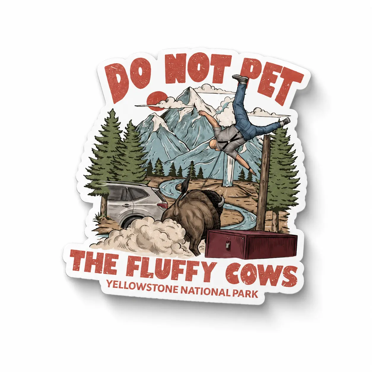 (Set of 1,2,3,5 pcs) Yellowstone National Park Bison Tourist Sticker, Do Not Pet The Fluffy Cows Decal, Laptop Phone or Water Bottle Sport Decal