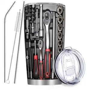 WD-40 20Oz Engine Oil Filter Stainless Steel Vacuum Flask Double Wall Insulated Tumbler with Straw and Lid Cold Hot Drink Cup Reusable 7-12 Hours