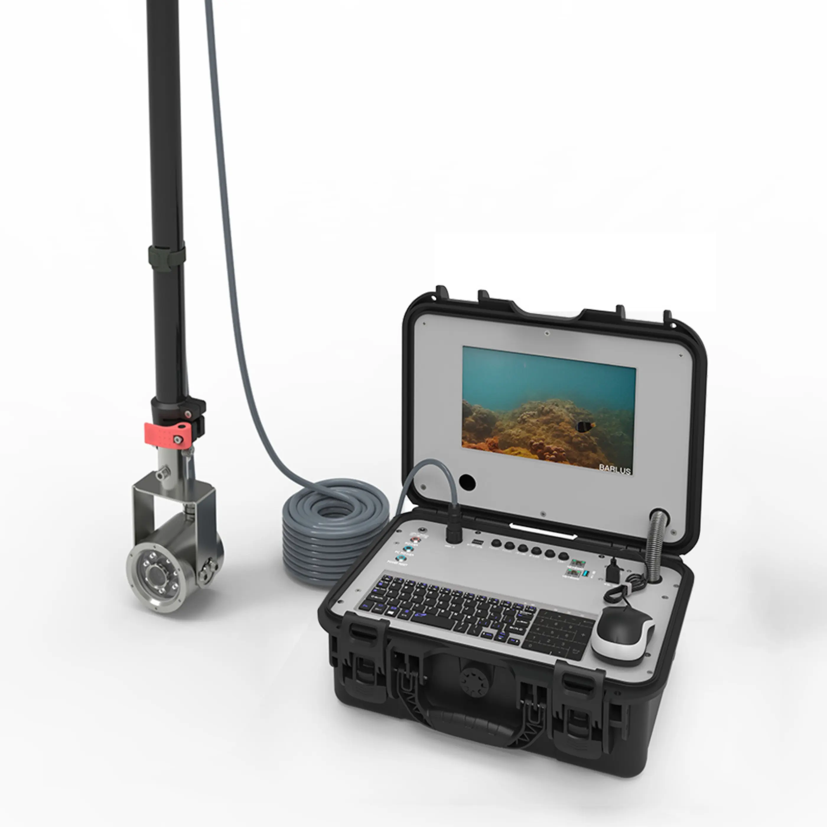 Portable underwater camera with extendable pole and PC control box kit, 10 inch display screen