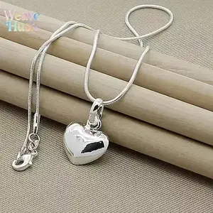 Women's Elegant Silver Heart Pendant Necklace with Snake Bone Chain - Heart Symbol, Fashionable Accessory, Standout Piece, Perfect Wedding Gift