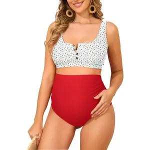 Maternity Swimsuit High Waisted Bikini Set Button Down Maternity Bathing Suit 2 Piece Swimsuit for Women