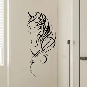 1pc Modern Metal Horse Head Wall Art, Modern Metal Horse Head Abstract Animal with Flowing Mane Black Laser Cut Statue Mural, Perfect for Living Room & Bedroom & Study, Suitable for Indoor, Ideal Gift for Horse Lovers, Rust Resistant, Modern Style.