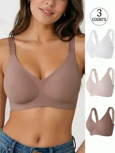 3 Pack / 5 colors, Large size women's seamless jelly bra, four rows of hooks, push-up and adjustable sports vest, suitable for daily wear, comfortable, breathable and skin-friendly, women's non-wire bra, Wireless sports bras