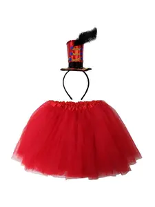 Girls Greatest Showman Inspired Circus Ringmaster Costume - Complete Kids Costume Set with Red Tutu & Headband Hat