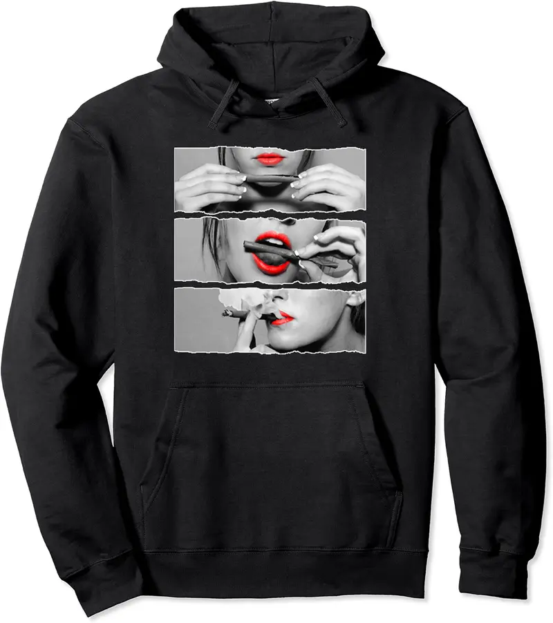 Roll It Lick It Smoke It Red Lips Pretty Lady Smoking Pullover Hoodie - Jamarduw Shop 71B09W4CF71R