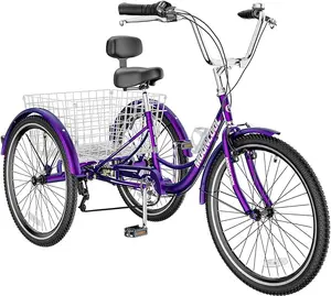 Mooncool Tricycles 7 Speed, Adult Trikes 20/24/26 inch 3 Wheel Bikes, Three-Wheeled Bicycles Cruise Trike with Shopping Basket for Seniors, Women, Men