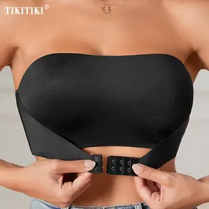 Women's Strapless No Padding Seamless Front Button Bra Non-Slip Tube Top Invisible Wirefree Bralette Push Up Bandeau Bra