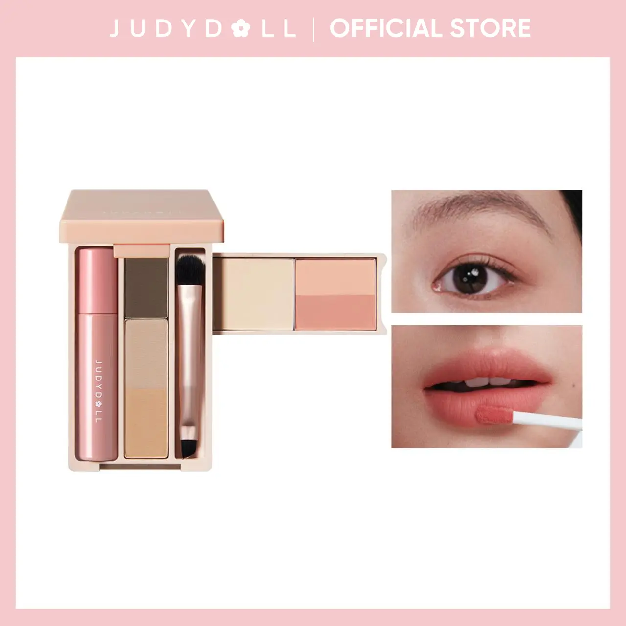 JUDYDOLL Mini Makeup Palette, 7-in-1 Multifunctional Compact (Lipstick, Eyeshadow, Contour, Highlighter, Blush, Brow Powder, Concealer), Portable & Travel-Friendly, Buildable Natural Finish, Refresh Look, Summerwins
