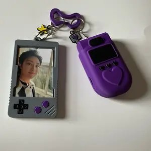 Photocard Holder with Lipstick Case Keychain - Purple flip phone  Style Design