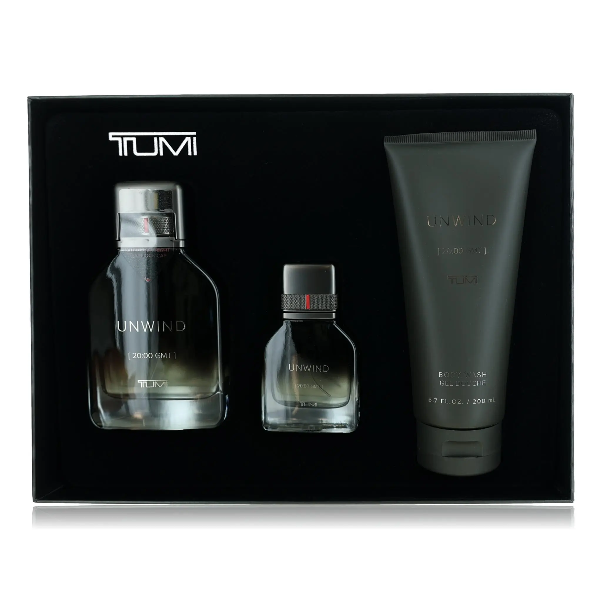 Unwind by Tumi for Men - 3 Pc Gift Set 3.4oz EDP Spray, 1oz EDP Spray, 6.7oz Body Wash