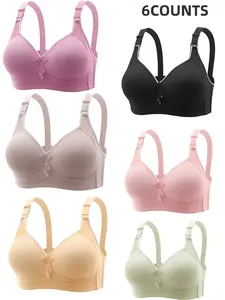 6-Piece Thin Women's Bra Set, Adjustable Straps, Comfortable Breathable Wireless Bras, Various Colors, Essential Push-Up Underwear