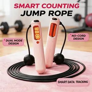 2-in-1 Smart Counting Jump Rope, Cordless Weighted Skipping Rope with Counter & Bluetooth, Adjustable Rope & Ball Set for Fitness, Cardio, Crossfit & Home Workout