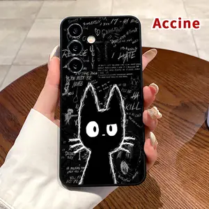 Straight Edge Phone Case Compatible with Samsung Galaxy S26 S23 Ultra S24 Plus S25 S22 Edge Rebellious Cat Manifesto Pattern Full Body Protection Shockproof Soft Silicone Cover