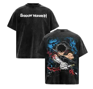 Dark Fantasy Shadow Monarch Vintage Acid Wash Graphic Tee - Oversized Heavy Cotton Anime T-Shirt For Men & Women - Epic Leveling Hunter Streetwear Apparel - Cool Y2K Gym Pump Cover Top - Retro Japanese Manga Clothing & Trendy Otaku Gift For Fans!