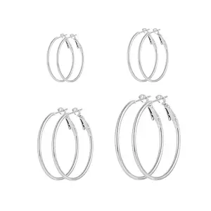 Fashion Jewelry Unisex Gold Stainless Steel Multi-Size Tube Hoop Earrings Set (4 Pairs, 30mm-60mm) - Hypoallergenic Retro Style, Secure Closure, Daily Wear & Special Occasion Gift