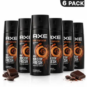 AXE Dark Temptation Deodorant Body Spray 6 Pack Bundle (5oz / 150ml) - Dark Chocolate Scent 48H Non Stop Fresh