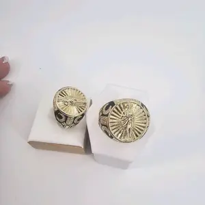 (R47)  14 GoldLaminated  Men Ring san judas adjustable