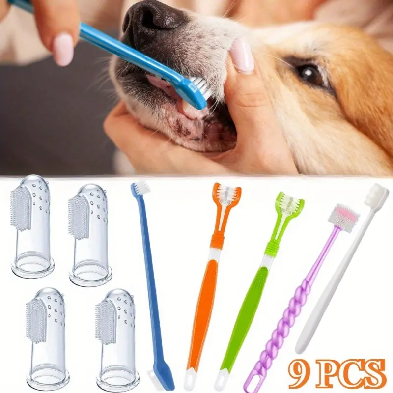 1 set (5size)Dog Toothbrush Set, Triple Head Dog Toothbrushes, Double Head Toothbrush,Finger Rubber Toothbrushes,Multi-Angle Dental Cleaning Brushes for Dog Cat Oral Dental Health