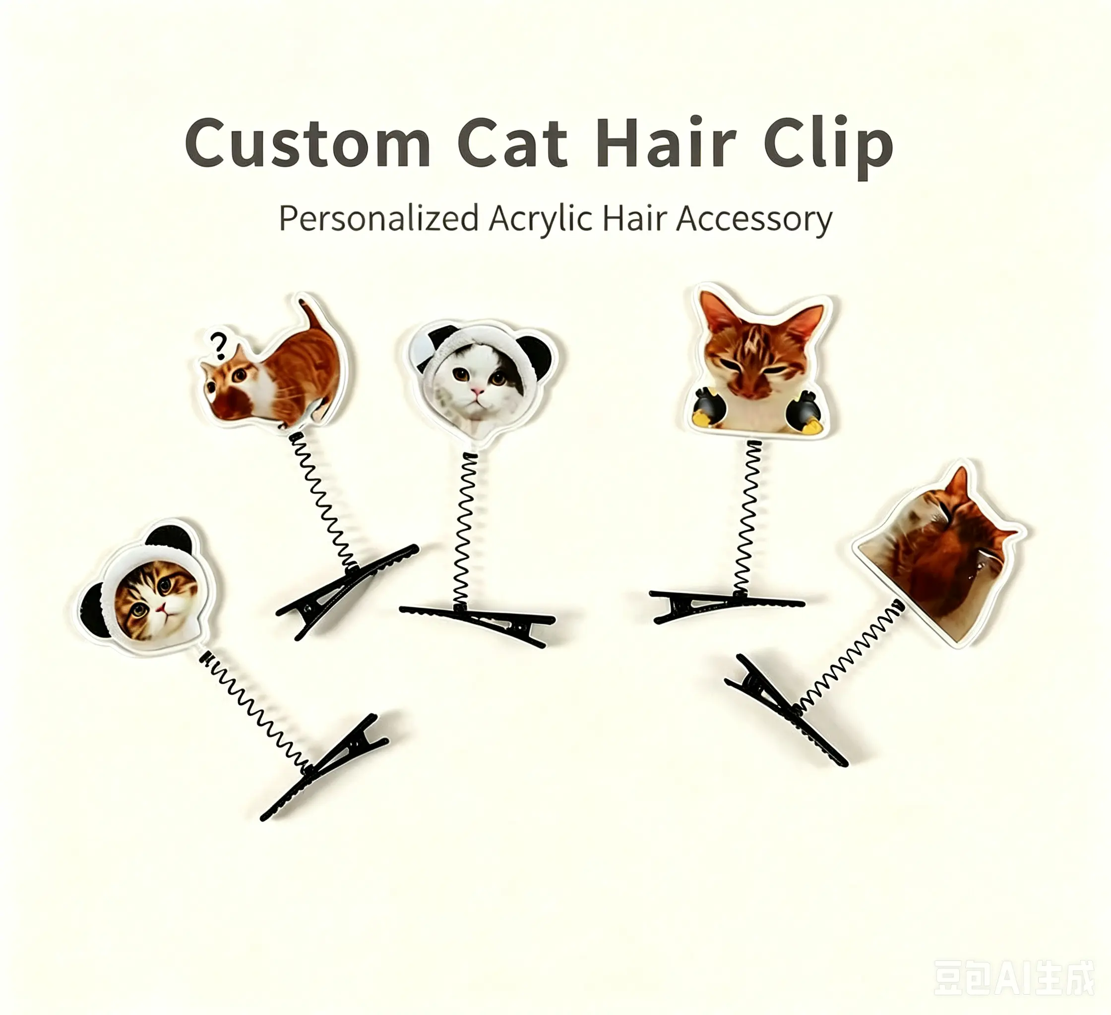 Custom Cat Spring Hair Clip, Personalized Acrylic Bouncy Hair Clip, Cartoon Anime Hair Accessory, Cute Cat Lover Gift
