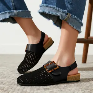 Womens Fashion Sandals Perforated Leather Ankle Strap Cork Wedge Weekend Getaway and Summer Leisure Choice