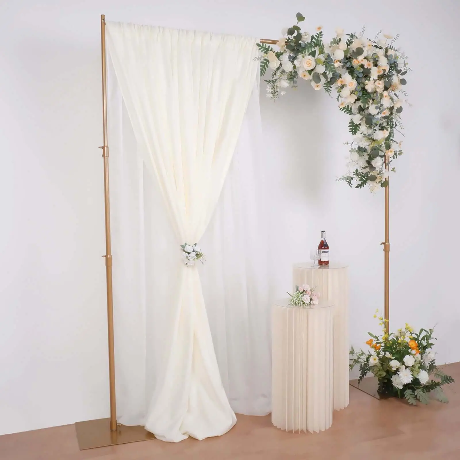 10ft Gold Metal Adjustable Heavy Duty Backdrop Stand Kit with Steel Base, Ideal for Festive Backdrops & Banners, Pole Mount Festive Backdrops & Banners