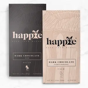 Happie Calm & Focus Functional Mushroom Chocolate Bars snack, Organic, Vegan, Gluten Free, Non-GMO, Mental Clarity
