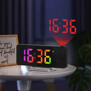 Multifunctional Projection Clock, Simple Style, Date Temperature Display, Rotatable Projection, Adjustable Brightness, 12/24 Hour Mode, Led Alarm Clock