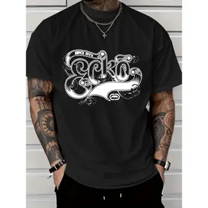 Ecko Unltd Men's Black T-Shirt with Rhino Logo Print, Est1972 - Regular Fit, Pure Cotton, Round Neck, Geometric Pattern, Casual Outdoor Clothing