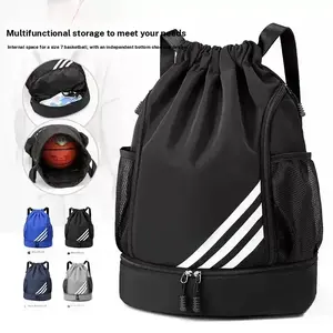 Drawstring Soccer Backpack, Swimming Fitness Sports Bag with Ball Pouch and Shoe Compartment, Fits Volleyball Bags and Basketball