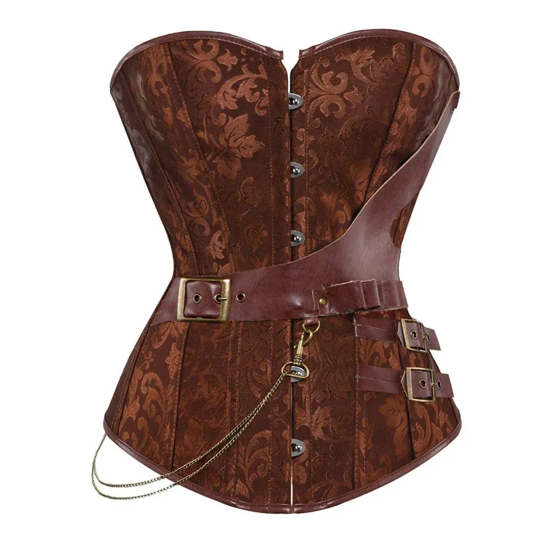 Women Corset Tops Pirate Steampunk Gothic and Renaissance inspired Vintage Design With Shoulder Straps and Zipper Closure Plus Size Suitable for Halloween and Themed Events Black Bronw