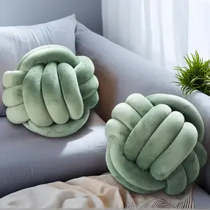 2 Pcs Knot Pillows, Sage Green Knotted Ball Pillow Plush Throw Pillows for Bed Sofa Couch, 8.7" Decorative Round Pillow Cushions