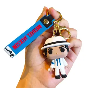 Michael Jackson Keychain 4 Pcs Set Music King Pop Idol Figure Key Chains Cute 3D PVC Doll Keyring Celebrity Singer Backpack Pendant Gift for Fans Men Women