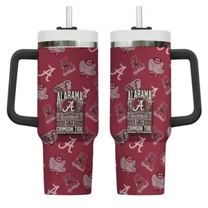Alabama Crimson Tumbler 40oz College Football Fan Bow Cup with Handle Travel Mug Gift For Her