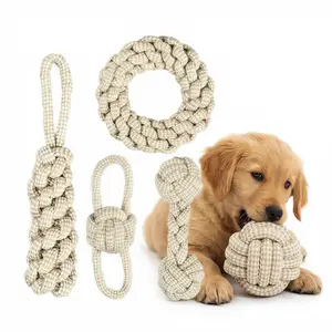 Dog Rope Toy Set of 5, Natural Durable Chew Toys for Puppies, Medium, and Small Dogs, Teething Relief and Cleaning Rope