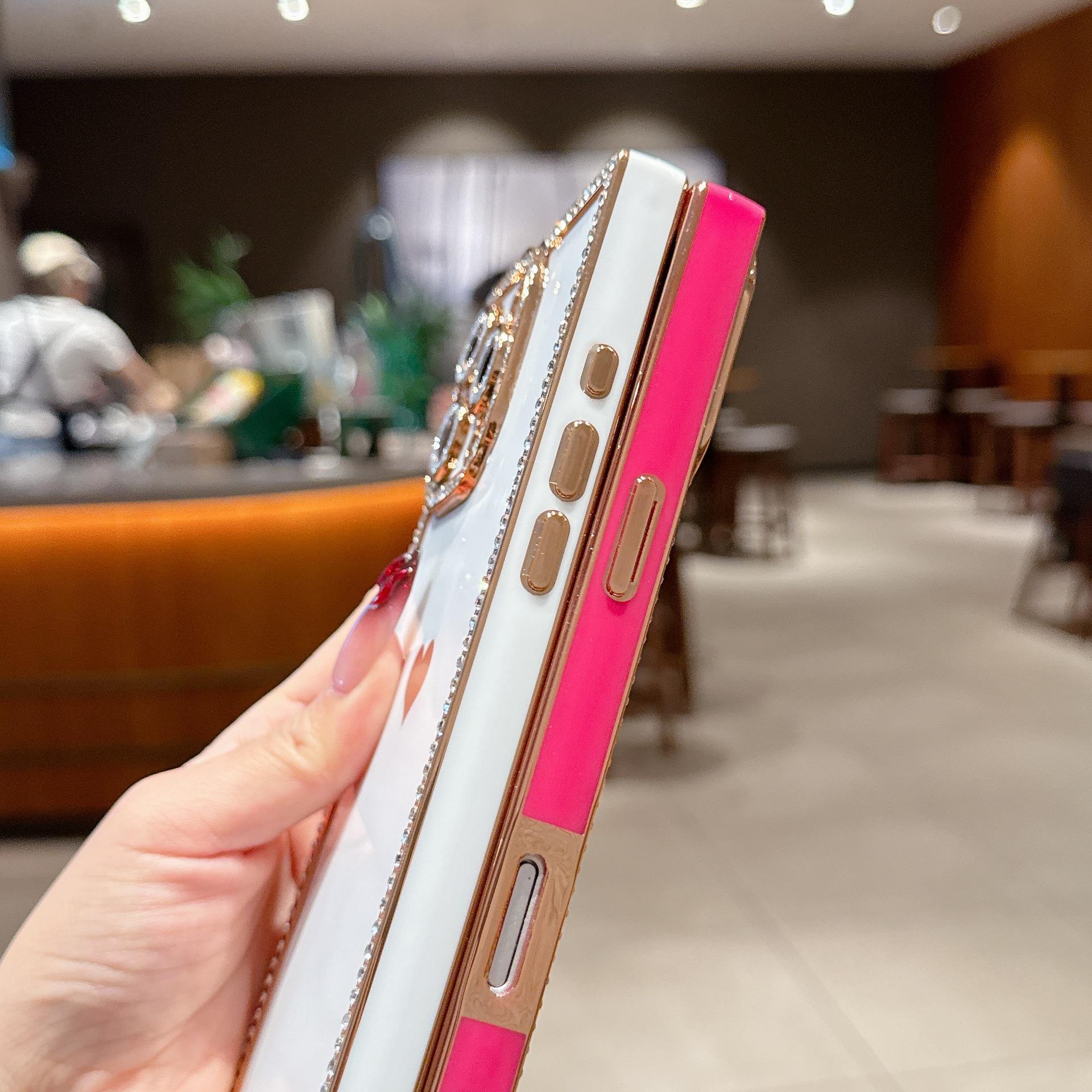 Luxury Rhinestone Square Edge Phone Case, Bling Diamond Full Camera Protection Shockproof Cover with Heart Design for IP 16 Pro max, 15 plus, 14, 13 junk