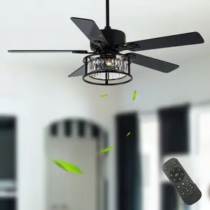 52" Large Size Luxury Crystal Caged Reversible Ceiling Fan with Lights and Remote, DC Motor Low Noise Ceiling Fan for Home Decoration