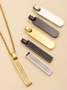 Stainless Steel Long Rectangle Pendant Necklace, Personalized Engraved Charm, Fashion Sweater Chain Accessory, Simple Style Jewelry, Minimalist Chain, Name Engraved Pendant