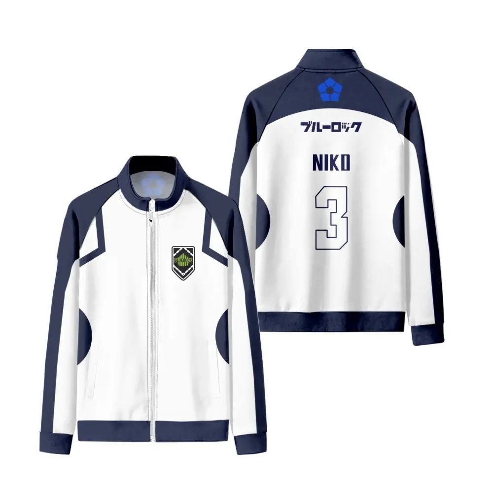 Anime Blue Lock Character Print Stand-Collar Full-Zip Sports Pullover, Unisex Casual Wear for Anime Fans, Daily Outfit & Festive Party Hats Masks Accessories Supply