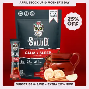 Salud 2-in-1 [Calm + Sleep] Nighttime Drink Mix, Agua Fresca,  Melatonin, Magnesium, Saffron Extract, L-Theanine, Relaxation & Sleep Support, Non-GMO, Gluten Free, Vegan, Low Calorie, 1g Sugar (15 Servings)