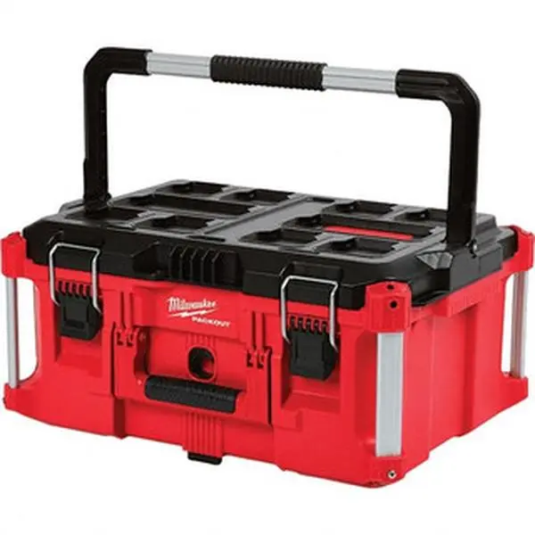 Milwaukee PACKOUT 1-Compartment 1-Tray Portable Toolbox, 16-7/64" Wide x 22-7/64" Deep x 11-19/64" High, Polymer Construction, Red/Black, Model 48-22-8425, Tray 1