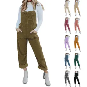 Womens Corduroy Overalls Adjustable Straps Baggy Bib Corduroy Jumpsuit Casual Corduroy with Pockets