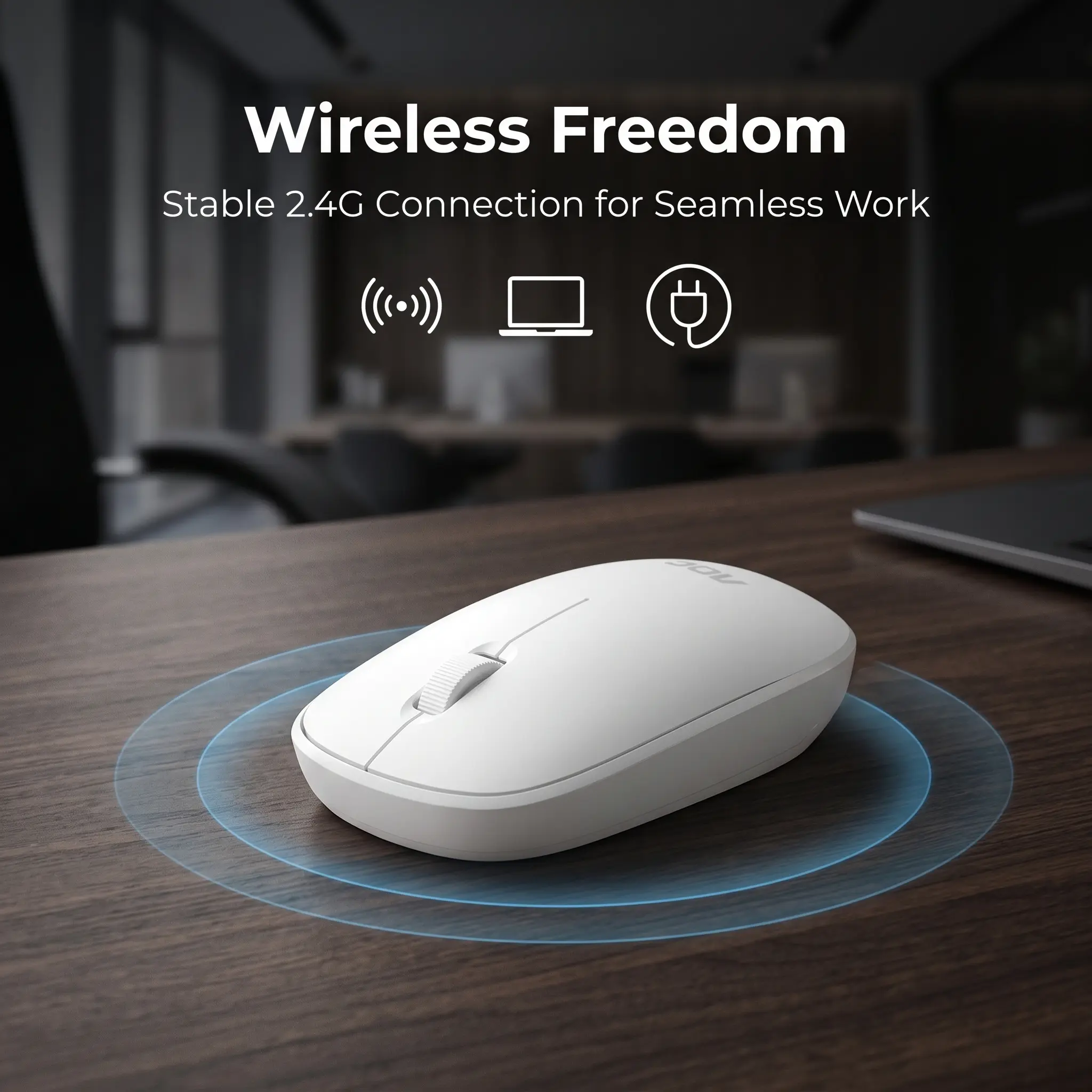 AOC MS200 2.4G Cordless Optical Track PC Mouse - 3-Button Simple Layout, 2000000-Click Long-Lasting Buttons, USB Plug-and-Play, Suitable for Home, Office Use
