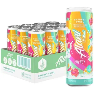 24-Pack Alani Nu Natural Sugar-Free Vitamin Sport Energy Beverage - Sherbet Swirl, 12 Fl. Oz. Drinks with Sucralose, Taurine, Biotin