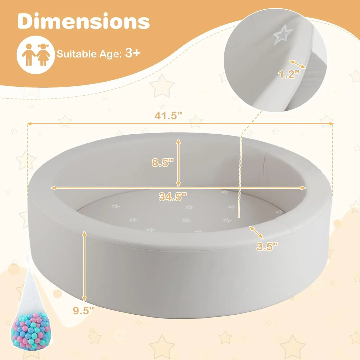 200 Ocean Balls Included, Grey, 41.5” x 9.5”