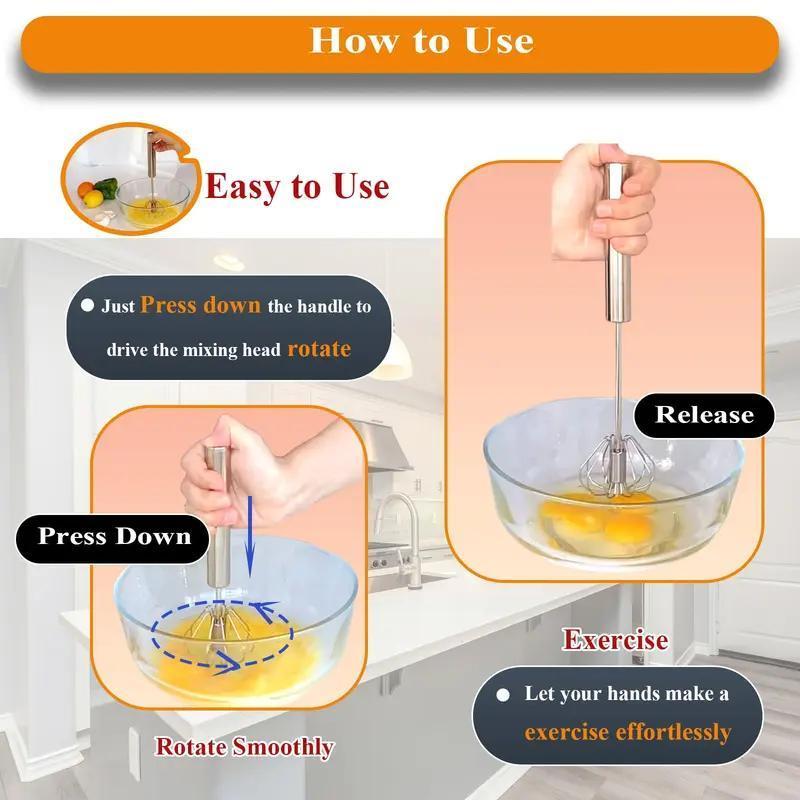 Stainless Steel Egg Whisk, Hand Push Rotary Whisk Blender, whisks for cooking, Hand Push Mixer Stirrer for Blending, Whisking, Beating & Stirring
