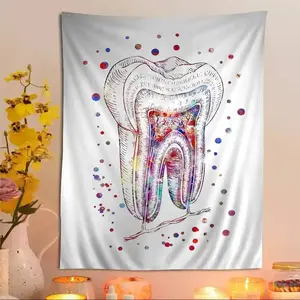 Colorful Anatomical Tooth Tapestry, Watercolor Dental Anatomy Scenic Wall Hanging, Medical Science Teeth Art Wall Decor for Dentist Office Bedroom Dorm