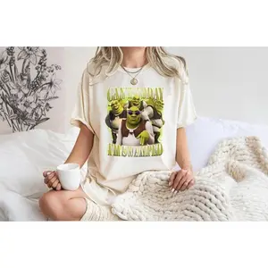 Gildan Men's Fitted Round Neck Cotton T-Shirt - Classic Casual Menswear Clothes, Unisex Preppy Funny Shrek Meme Top with "Can't Today I'm Swamped" Print, Shrek & Fiona Cartoon Retro Movie Fan Gift, Soft Cotton Fabric